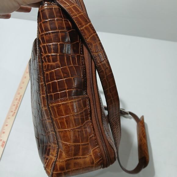 Franklin Covey Croc Embossed Leather Briefcase Laptop Bag Brown Satchel Tote - Picture 6 of 16